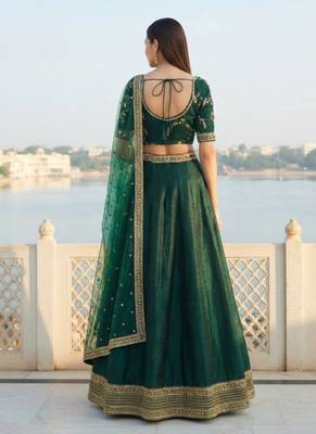 Green Art Silk Zari Sequin Embroidery Work Lehenga Choli 5