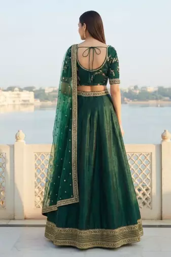 Green Art Silk Zari Sequin Embroidery Work Lehenga Choli