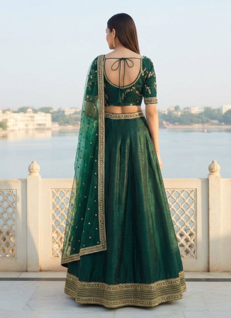 Green Art Silk Zari Sequin Embroidery Work Lehenga Choli