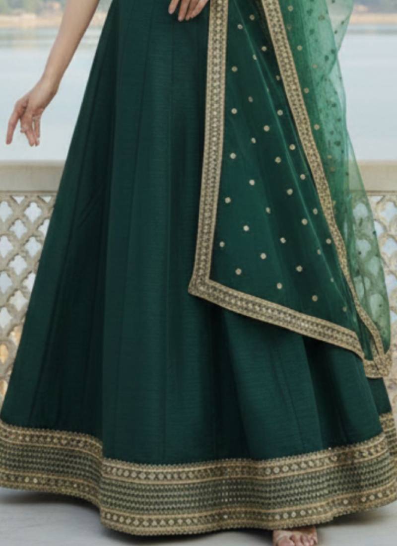 Green Art Silk Zari Sequin Embroidery Work Lehenga Choli