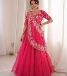 Pink Color Embroidery Sequence Work Silk Blend Lehanga Choli Set