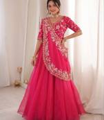 Pink Color Embroidery Sequence Work Silk Blend Lehanga Choli Set