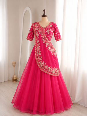 Pink Color Embroidery Sequence Work Silk Blend Lehanga Choli Set 3