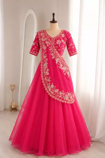 Pink Color Embroidery Sequence Work Silk Blend Lehanga Choli Set