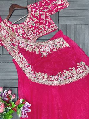 Pink Color Embroidery Sequence Work Silk Blend Lehanga Choli Set 4
