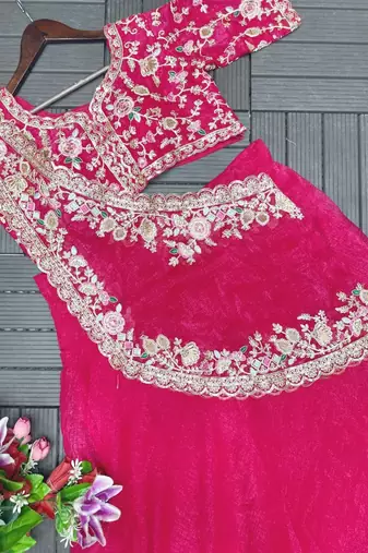 Pink Color Embroidery Sequence Work Silk Blend Lehanga Choli Set