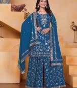 Blue georgette  party wear embroidery   sharara suit set