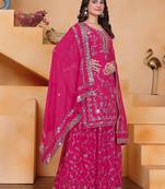 Pink georgette  party wear embroidery   sharara suit set