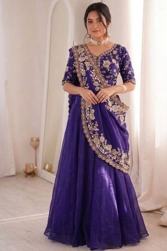 Purple Color Embroidery sequin Work Silk Blend Lehanga Choli Set
