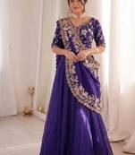 Purple Color Embroidery sequin Work Silk Blend Lehanga Choli Set
