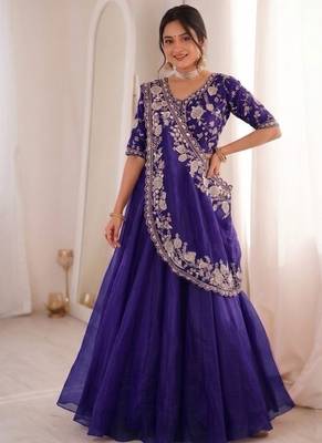 Purple Color Embroidery sequin Work Silk Blend Lehanga Choli Set 2