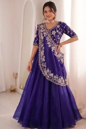 Purple Color Embroidery sequin Work Silk Blend Lehanga Choli Set