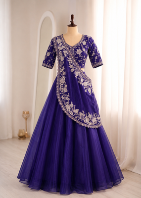 Purple Color Embroidery sequin Work Silk Blend Lehanga Choli Set 3