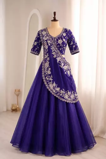 Purple Color Embroidery sequin Work Silk Blend Lehanga Choli Set