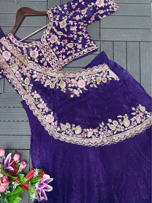 Purple Color Embroidery sequin Work Silk Blend Lehanga Choli Set 4