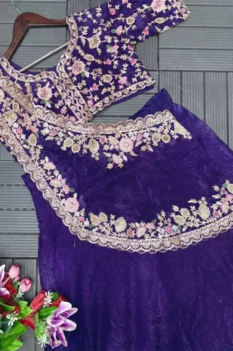 Purple Color Embroidery sequin Work Silk Blend Lehanga Choli Set