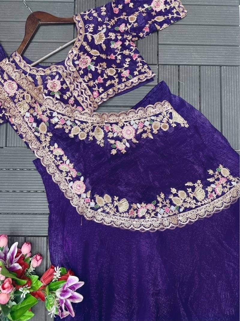 Purple Color Embroidery sequin Work Silk Blend Lehanga Choli Set