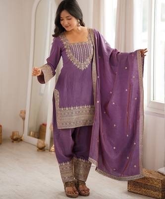 onion pink  faux georgette embroidered gown set with silk blend  dupatta 4