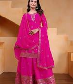 pink  silk blend  party wear embroidery   sharara suit set  
