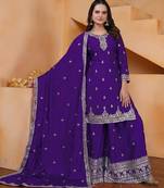 purple  silk blend  party wear embroidery   sharara suit set  