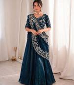 Teal Color Embroidery sequin Work Silk Blend Lehanga Choli Set