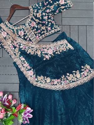 Teal Color Embroidery sequin Work Silk Blend Lehanga Choli Set 4