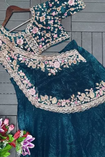 Teal Color Embroidery sequin Work Silk Blend Lehanga Choli Set