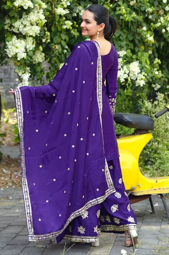blue  silk blend  party wear embroidery   sharara suit set  