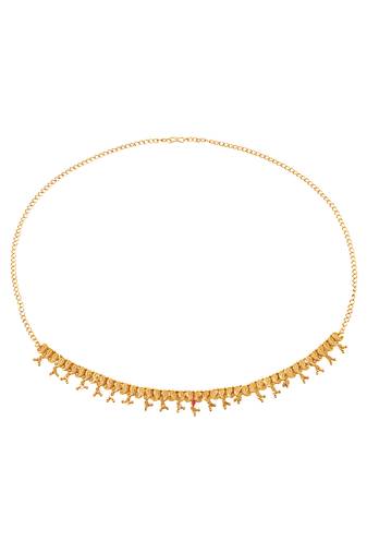 Faux ruby studded gold plated ethnic kamarbandh belly chain jewellery for women & girls