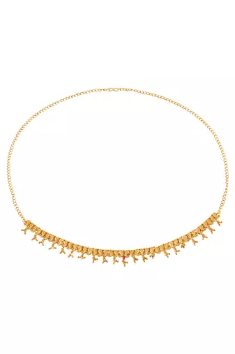 Faux ruby studded gold plated ethnic kamarbandh belly chain jewellery for women & girls