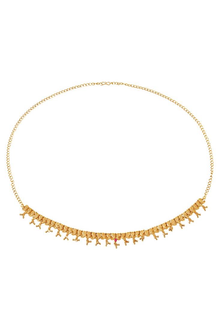 Faux ruby studded gold plated ethnic kamarbandh belly chain jewellery for women & girls