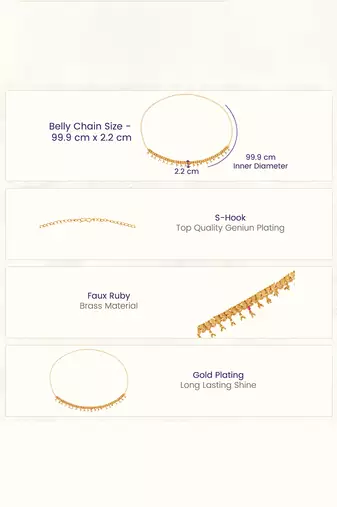 Faux ruby studded gold plated ethnic kamarbandh belly chain jewellery for women & girls