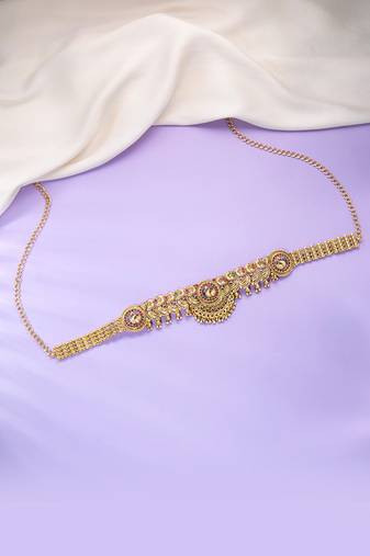 Gold plated faux ruby faux emerald studded ethnic belly chain kamarbandh jewellery gift for women girls