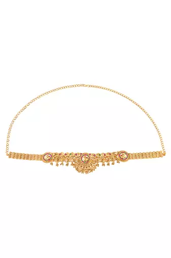Gold plated faux ruby faux emerald studded ethnic belly chain kamarbandh jewellery gift for women girls