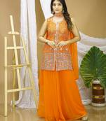Orange georgette  party wear embroidery  sharara suit set