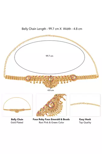 Gold plated faux ruby faux emerald studded ethnic belly chain kamarbandh jewellery gift for women girls