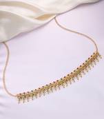 Gold plated faux ruby faux emerald & lariya studded belly chain kamarbandh jewellery for women