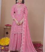 Pink georgette   party wear embroidery   sharara suit set