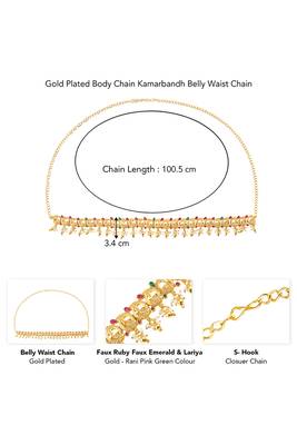 Gold plated faux ruby faux emerald & lariya studded belly chain kamarbandh jewellery for women 3