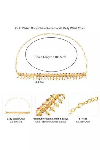 Gold plated faux ruby faux emerald & lariya studded belly chain kamarbandh jewellery for women