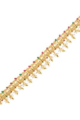 Gold plated faux ruby faux emerald & lariya studded belly chain kamarbandh jewellery for women 4