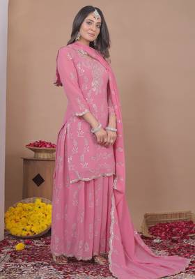 Pink georgette   party wear embroidery   sharara suit set 2