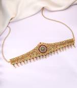 Gold plated faux ruby faux emerald & cz studded belly chain kamarbandh jewellery for women