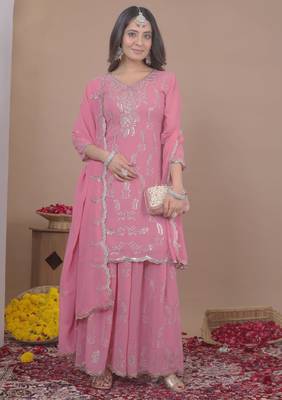 Pink georgette   party wear embroidery   sharara suit set 3
