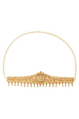 Gold plated faux ruby faux emerald & cz studded belly chain kamarbandh jewellery for women 2