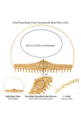 Gold plated faux ruby faux emerald & cz studded belly chain kamarbandh jewellery for women 3