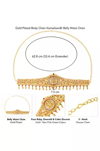 Gold plated faux ruby faux emerald & cz studded belly chain kamarbandh jewellery for women
