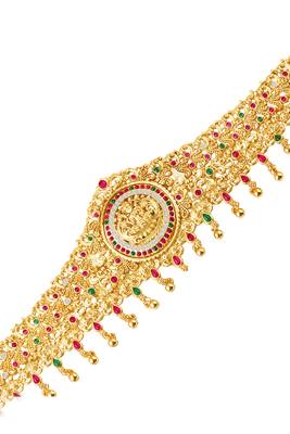 Gold plated faux ruby faux emerald & cz studded belly chain kamarbandh jewellery for women 4
