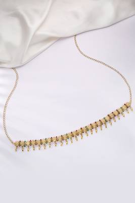 Gold plated faux ruby faux emerald studded ethnic belly chain kamarbandh jewellery for women 1
