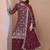 maroon silk blend party wear embroidery   sharara suit set  